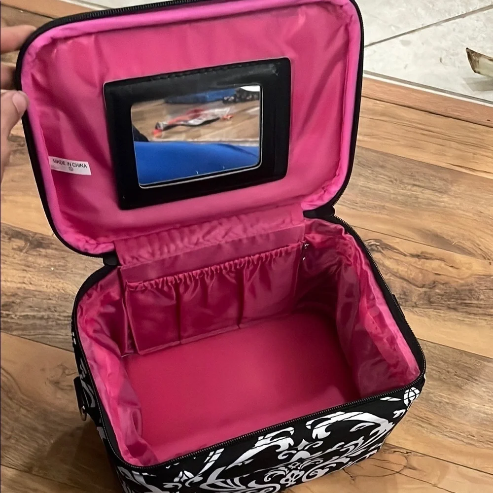 Black and Pink Makeup Case with Mirror